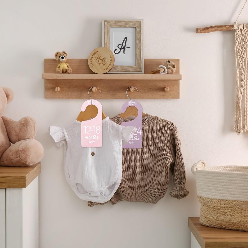 Whaline 8Pcs Baby Closet Dividers Boho Design Hanging Wooden Colorful Babys Closet Size Hanger Organizer Double-Sided Newborn to 24 Months Thicken Baby Wardrobe Organizer - Image 5